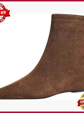 Suede Flat Ankle Boots Pointed Toe Back Zipper Retro Wedge Short Bootie Fall